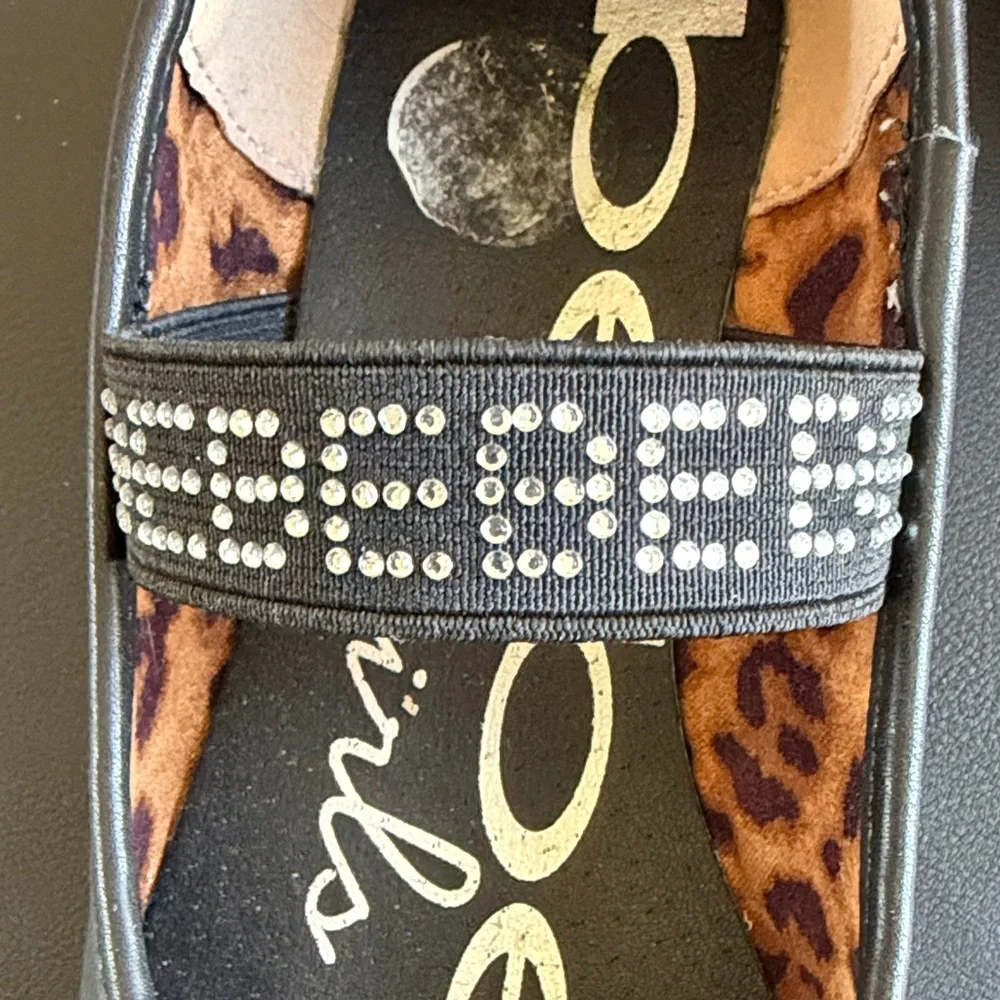 Bebe Girls Black Rhinestone Mary Jane Ballet Flats Leopard Size 1